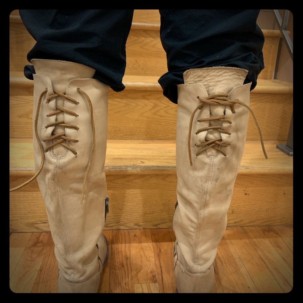 Bed Stu Cream Lace-Up Winter Boots